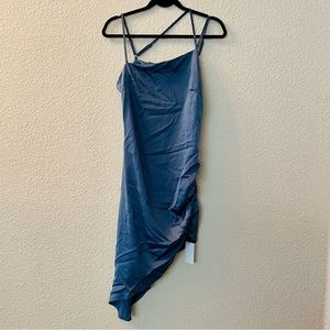 Solid satin asymmetrical hem dress (large)